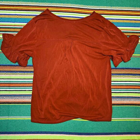 Green Envelope Button Down Flutter Short Sleeve Top in Rust red size small - Picture 9 of 10